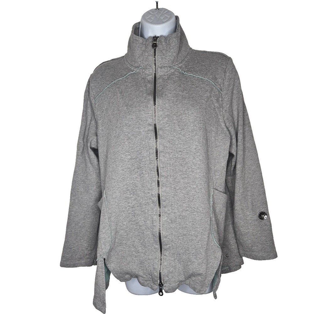 Neon Buddha Jacket XL Gray Zip Lagenlook Boho Art to Wear Cotton Casual